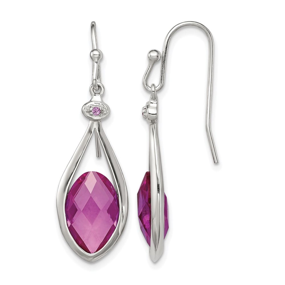 Sterling Silver Synthetic Pink Bead Shepherd Hook Earri Earrings, view 1 of 4