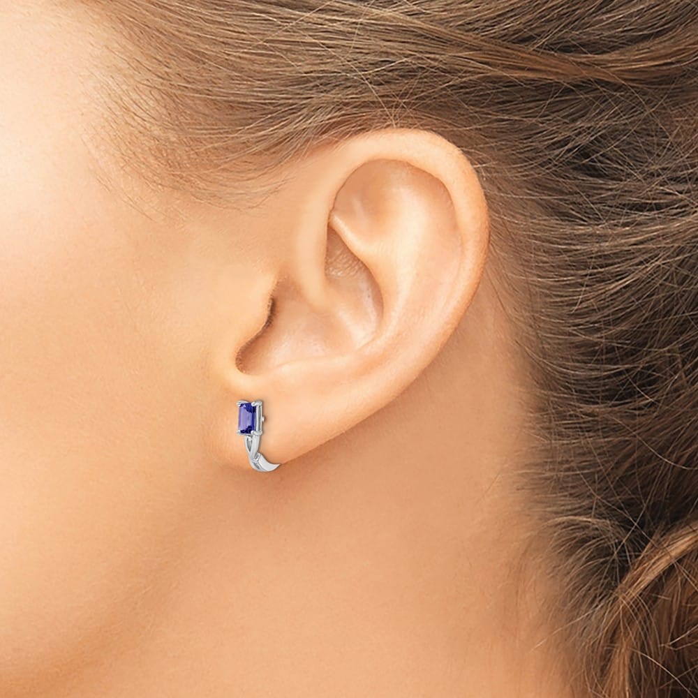Sterling Silver Tanzanite Hinged Hoop Earrings, view 3 of 4