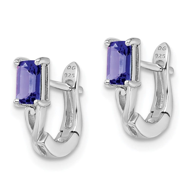 Sterling Silver Tanzanite Hinged Hoop Earrings, view 2 of 4
