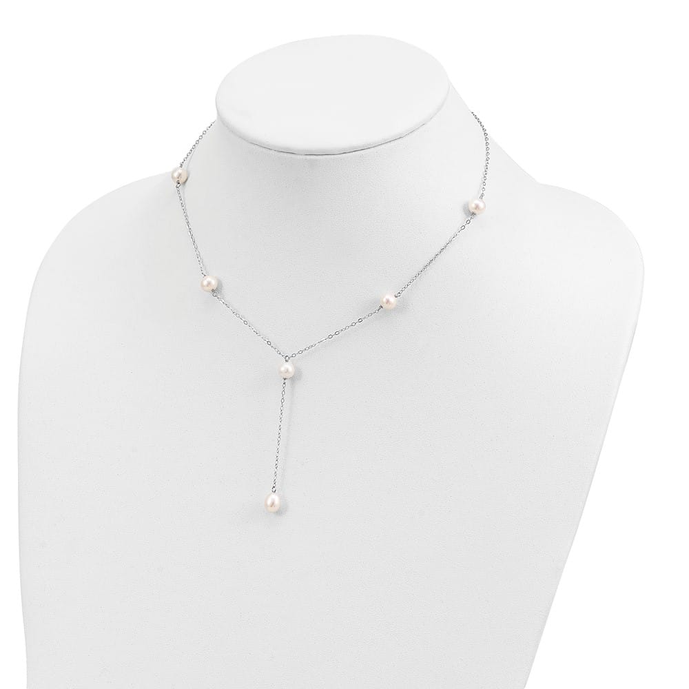 Sterling Silver Teardrop and Cultured Pearl Y-Drop 16 inch Necklace