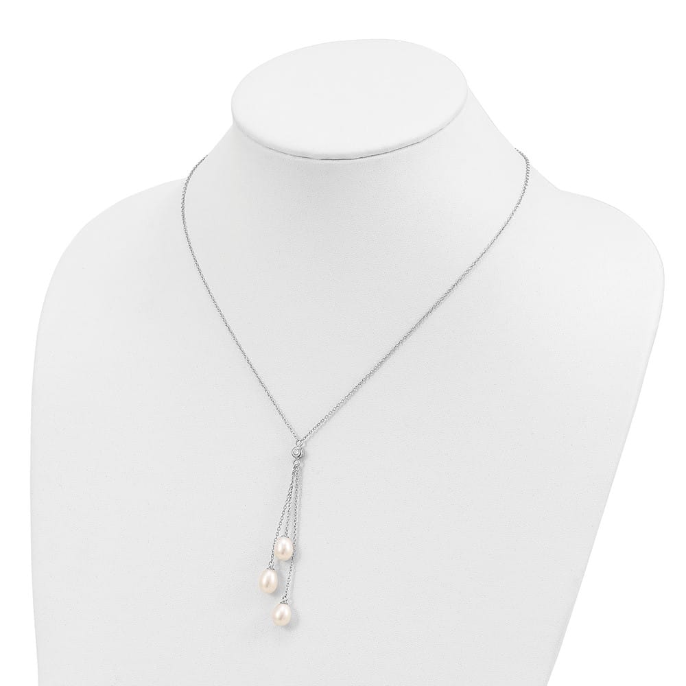 Sterling Silver Teardrop Cultured Pearl and 7-8mm 18 inch Y-Necklace