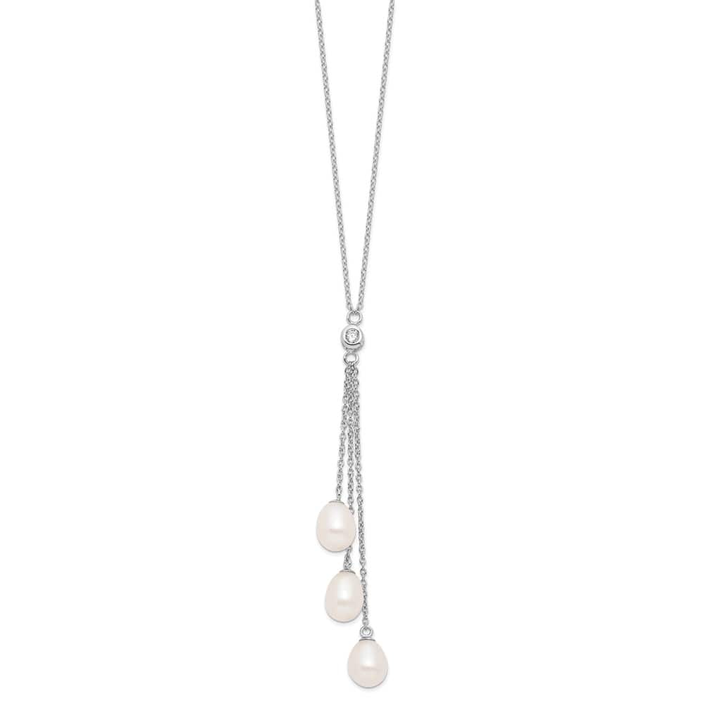 Sterling Silver Teardrop Cultured Pearl and 7-8mm 18 inch Y-Necklace