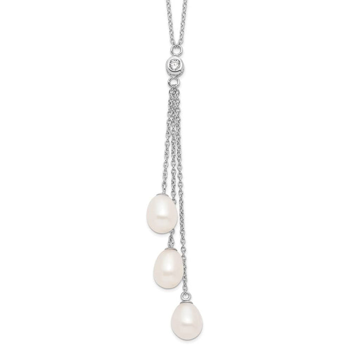 Sterling Silver Teardrop Cultured Pearl and 7-8mm 18 inch Y-Necklace