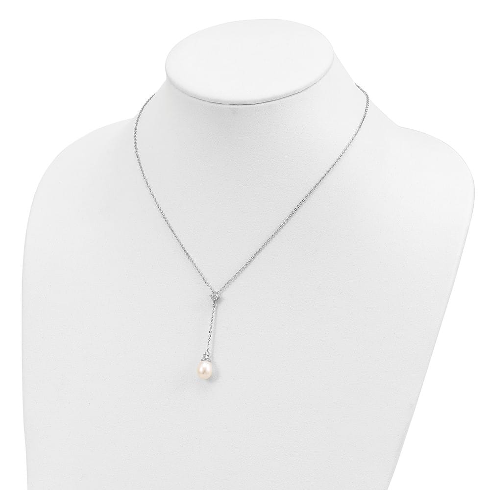 Sterling Silver Teardrop Cultured Pearl and 8-9mm 18 inch Y-Necklace