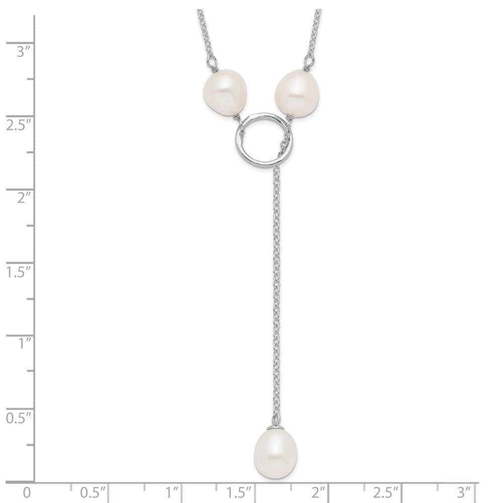 Sterling Silver Teardrop Cultured Pearl Drop Toggle 19 inch Necklace