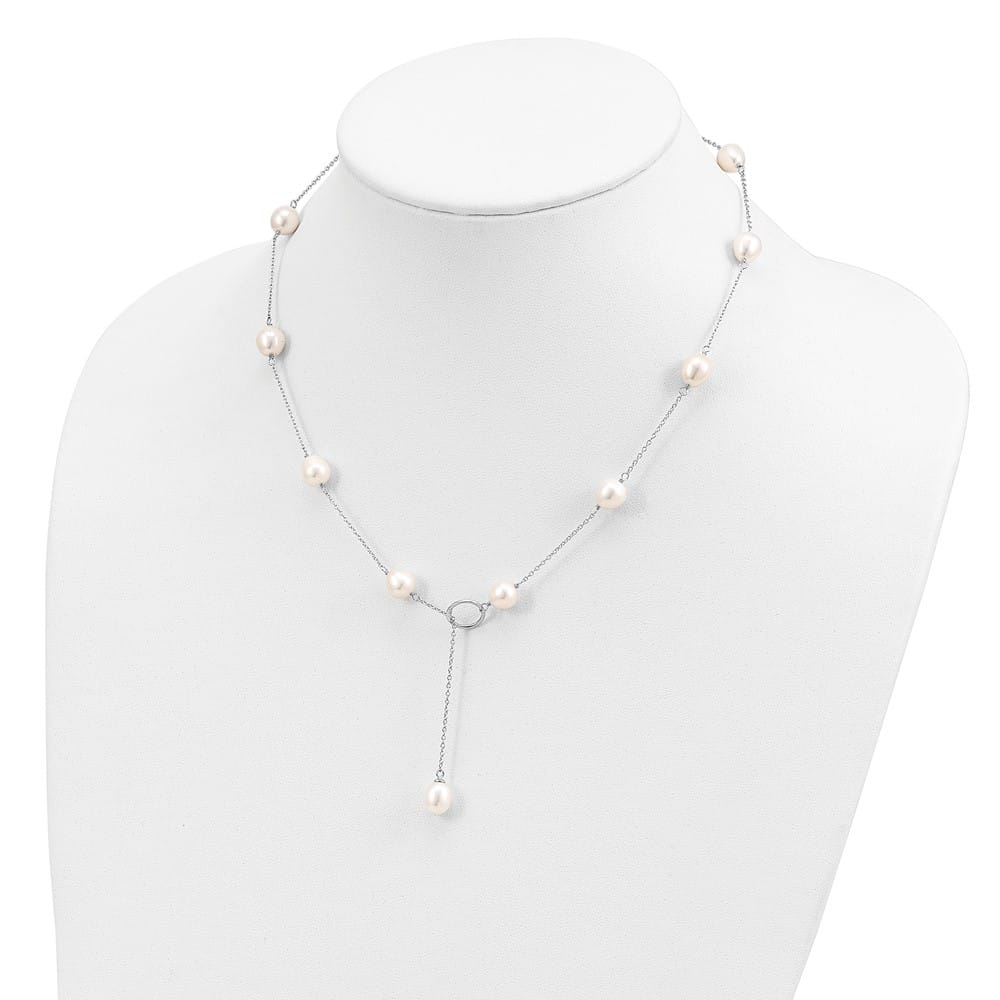 Sterling Silver Teardrop Cultured Pearl Drop Toggle 19 inch Necklace