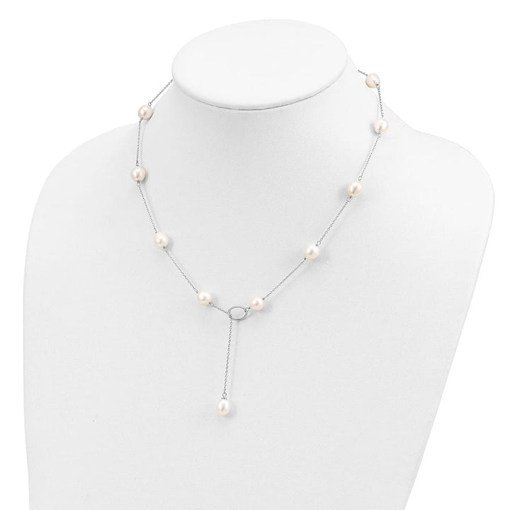 Sterling Silver Teardrop Cultured Pearl Drop Toggle 19 inch Necklace