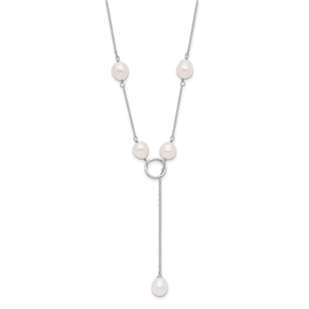 Sterling Silver Teardrop Cultured Pearl Drop Toggle 19 inch Necklace