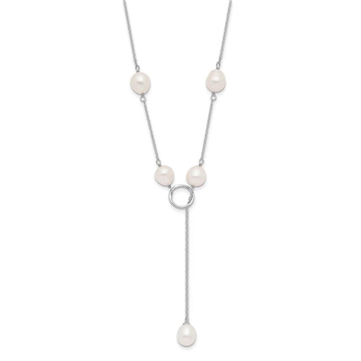 Sterling Silver Teardrop Cultured Pearl Drop Toggle 19 inch Necklace