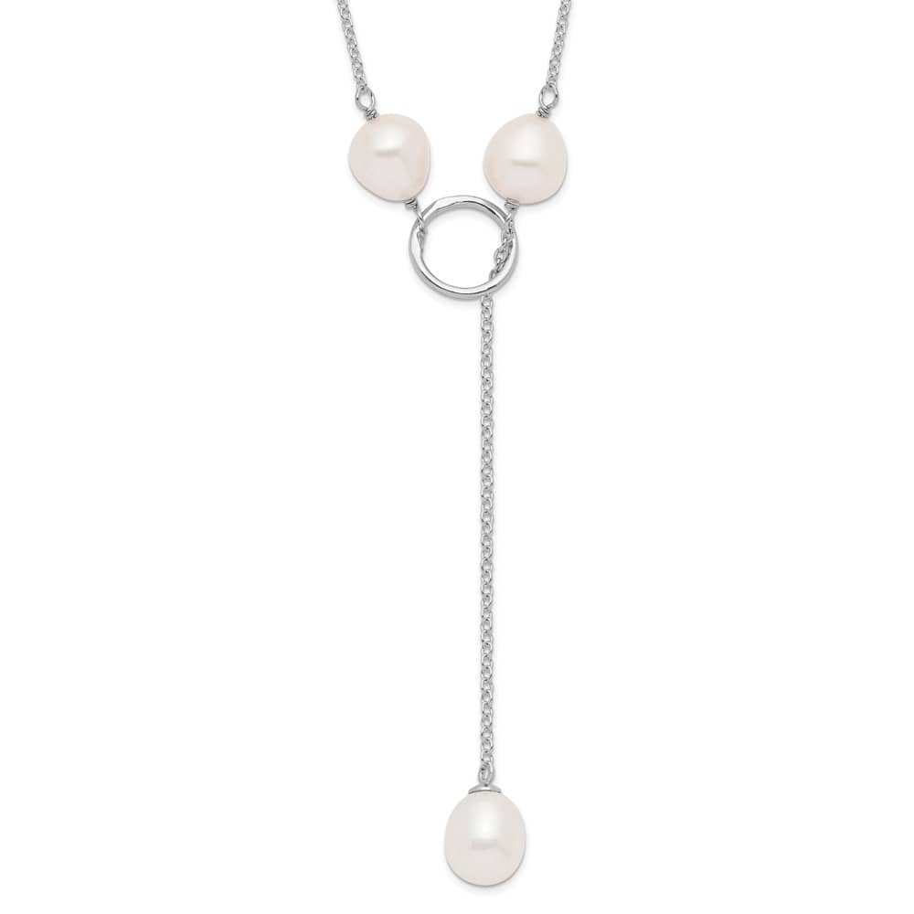 Sterling Silver Teardrop Cultured Pearl Drop Toggle 19 inch Necklace