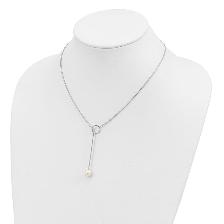 Sterling Silver Teardrop Cultured Pearl Lariat 19.5 inch Necklace