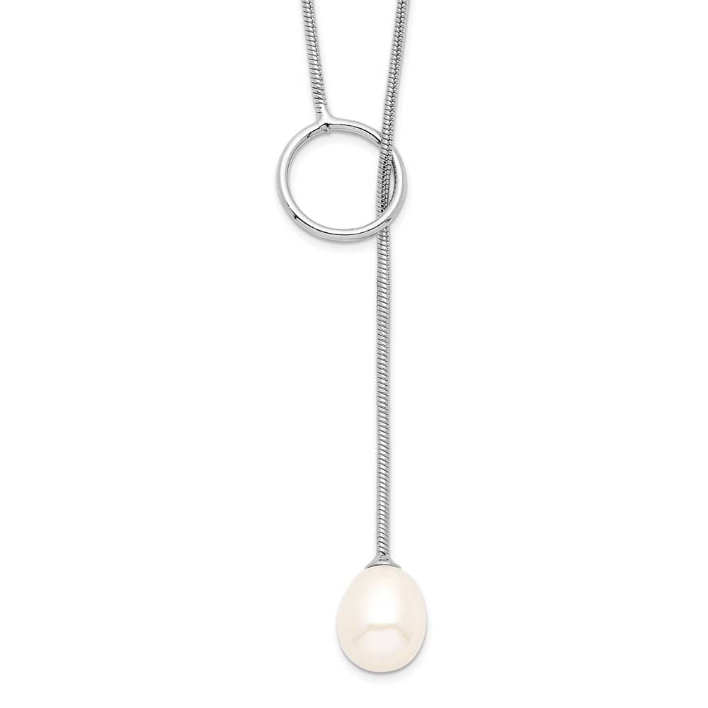 Sterling Silver Teardrop Cultured Pearl Lariat 19.5 inch Necklace