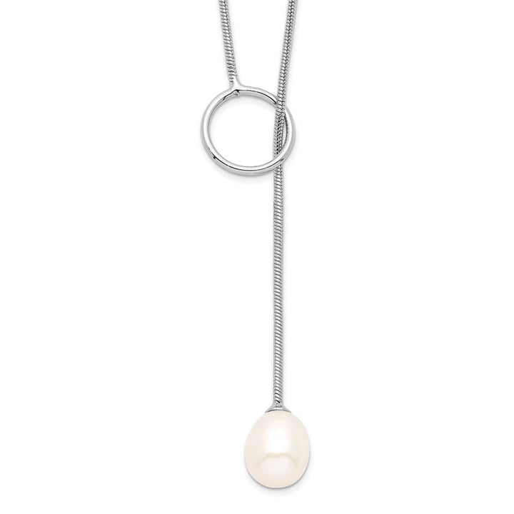 Sterling Silver Teardrop Cultured Pearl Lariat 19.5 inch Necklace