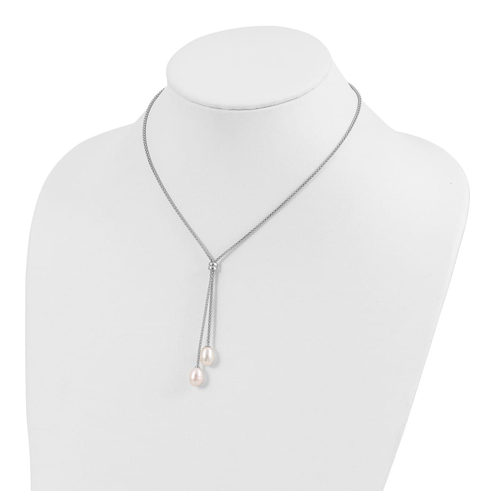 Sterling Silver Teardrop Cultured Pearl with Lariat 16 inch Necklace