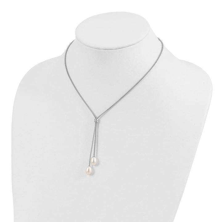 Sterling Silver Teardrop Cultured Pearl with Lariat 16 inch Necklace
