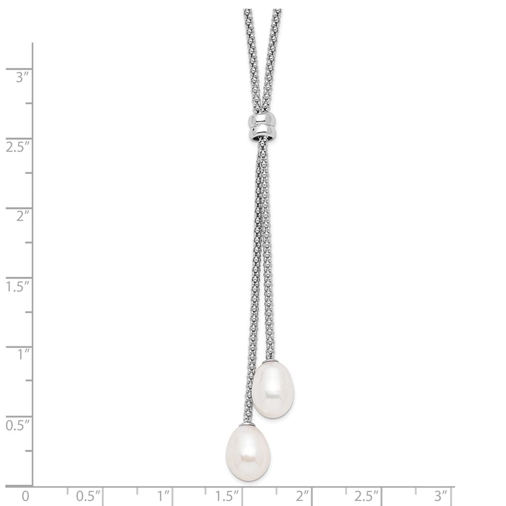 Sterling Silver Teardrop Cultured Pearl with Lariat 16 inch Necklace