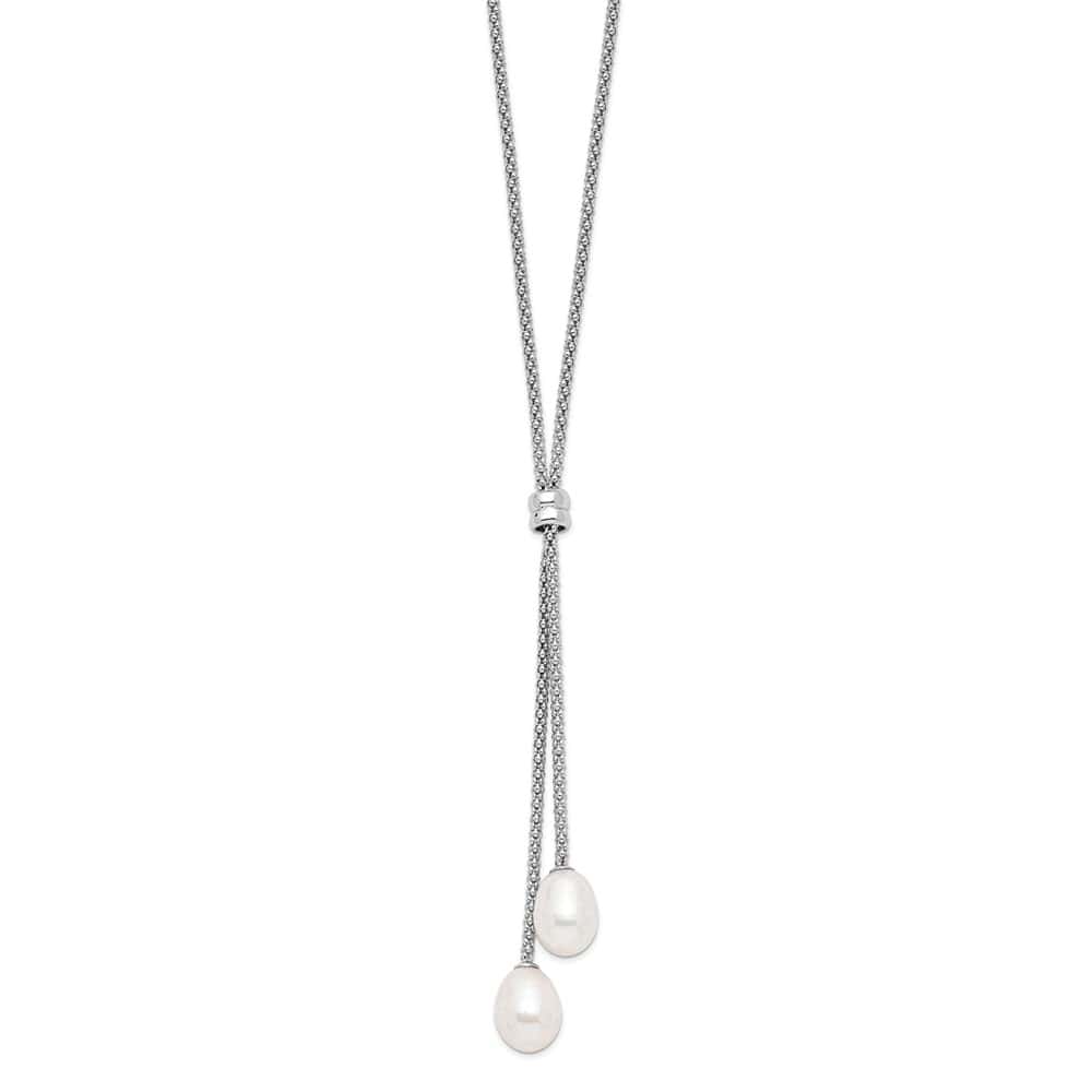Sterling Silver Teardrop Cultured Pearl with Lariat 16 inch Necklace