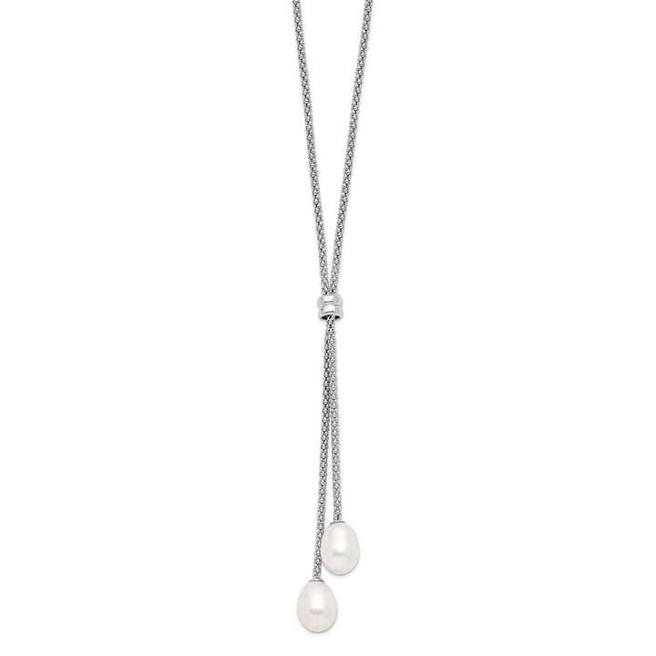 Sterling Silver Teardrop Cultured Pearl with Lariat 16 inch Necklace
