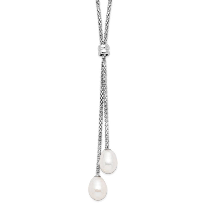 Sterling Silver Teardrop Cultured Pearl with Lariat 16 inch Necklace