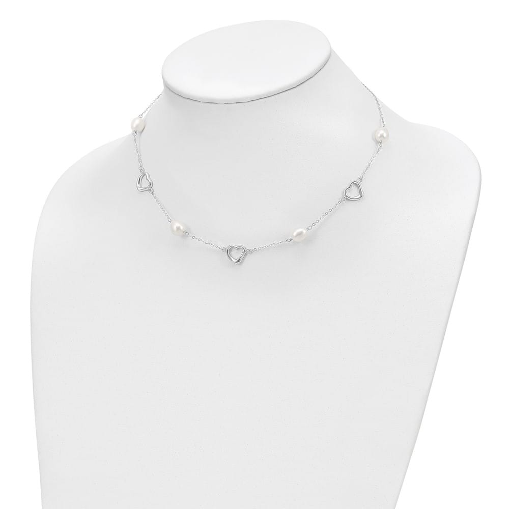 Sterling Silver Teardrop Pearl Hearts with Extension 19 inch Necklace