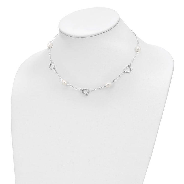 Sterling Silver Teardrop Pearl Hearts with Extension 19 inch Necklace