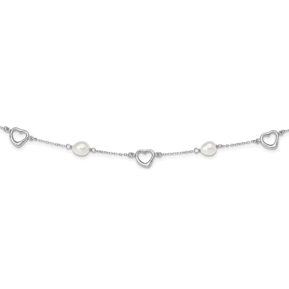Sterling Silver Teardrop Pearl Hearts with Extension 19 inch Necklace