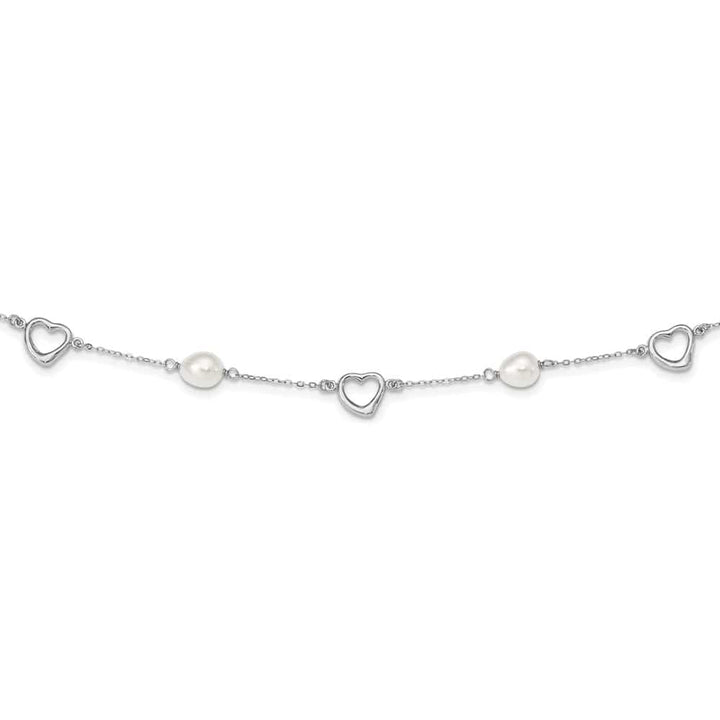 Sterling Silver Teardrop Pearl Hearts with Extension 19 inch Necklace