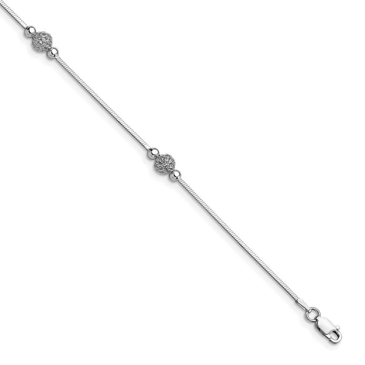 Sterling Silver Textured Bead Anklet — .925 sterling silver, 9 inches long, 1 inch extension, 2 mm wide, lobster clasp, 4.03 g