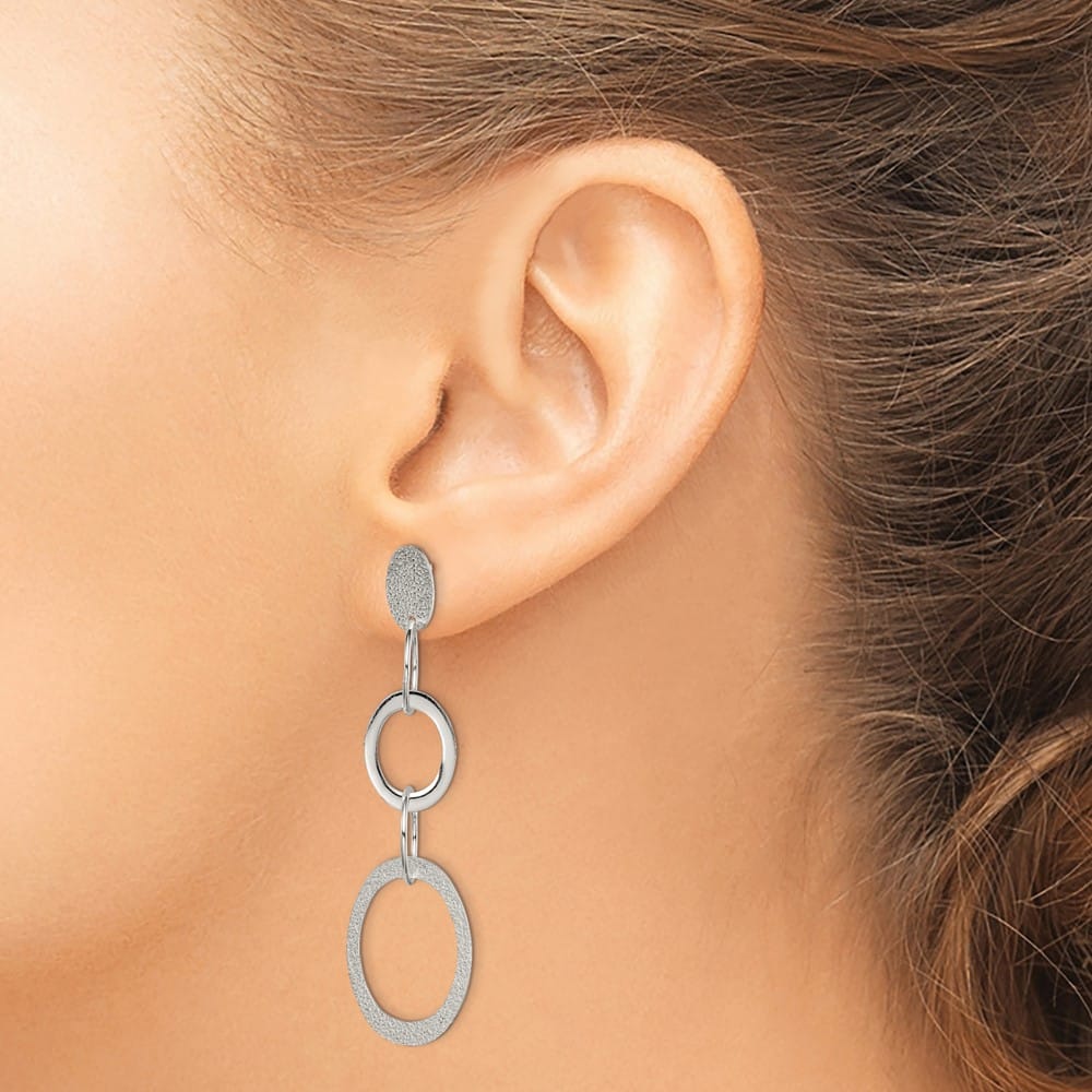 Sterling Silver Textured Circle & Oval Links Post Dangle Earrings, view 3 of 4
