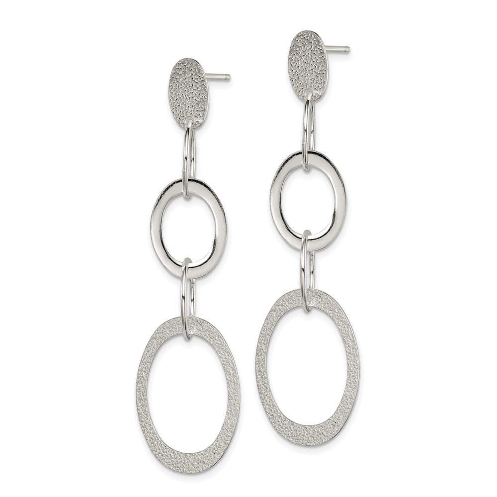 Sterling Silver Textured Circle & Oval Links Post Dangle Earrings, view 2 of 4