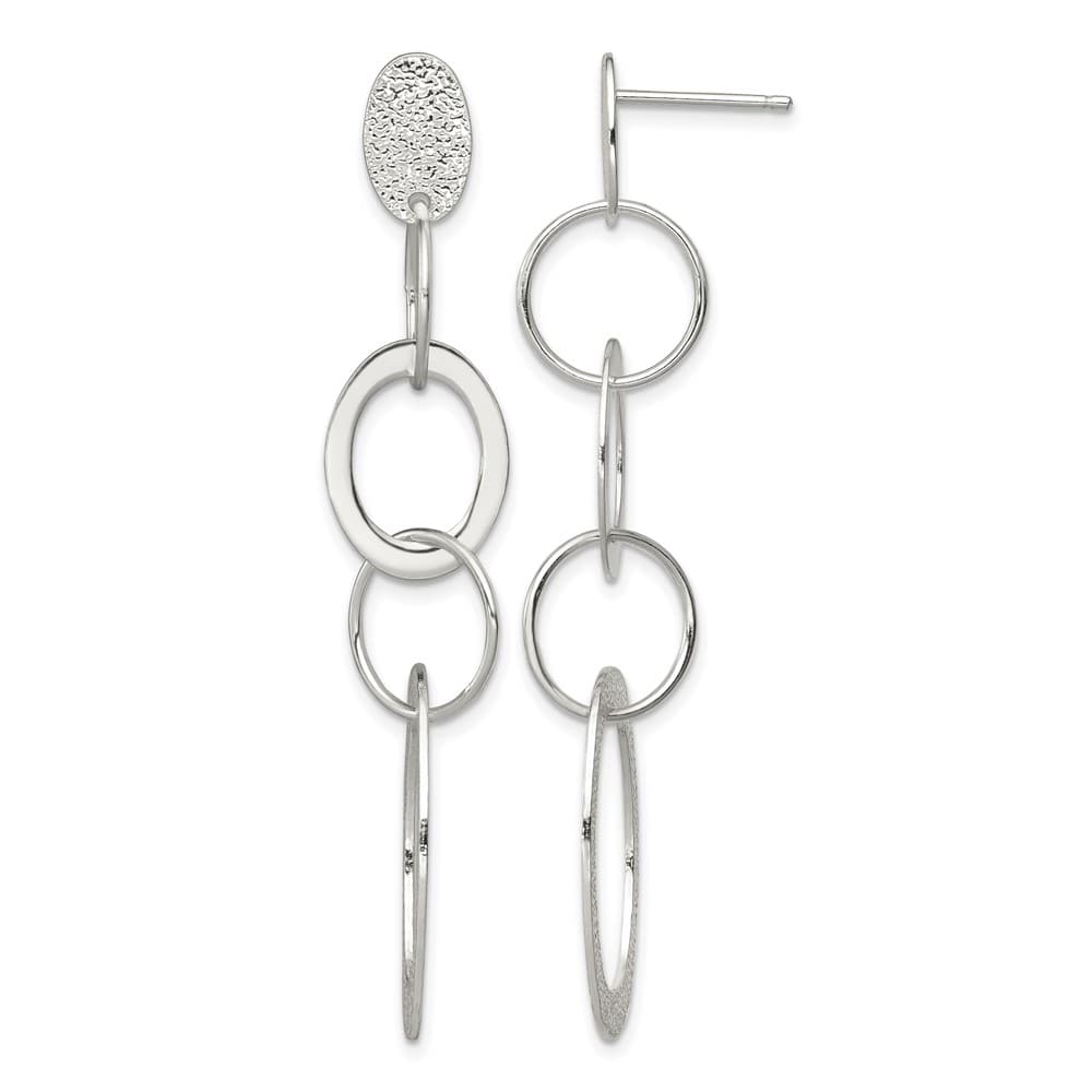 Sterling Silver Textured Circle & Oval Links Post Dangle Earrings, view 1 of 4