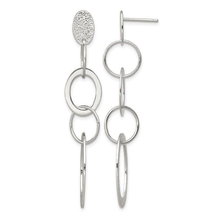 Sterling Silver Textured Circle & Oval Links Post Dangle Earrings, view 1 of 4