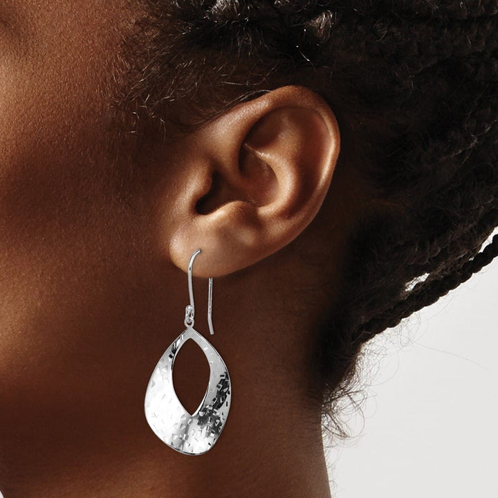 Sterling Silver Textured Curved Teardrop Dangle Earrin Earrings, view 3 of 4