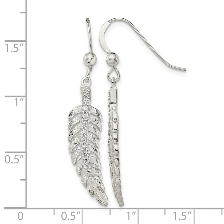 Sterling Silver Textured CZ Feather Shepherd Hook Earrings, view 4 of 4