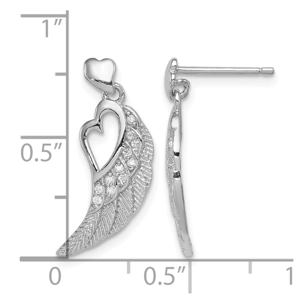 Sterling Silver Textured CZ Open Heart Wings Post Dangle Earrings, view 4 of 4