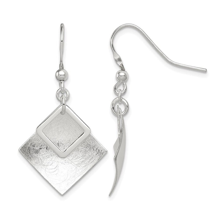Sterling Silver Textured Double Diamond Shape Dangle Earrings, view 1 of 4