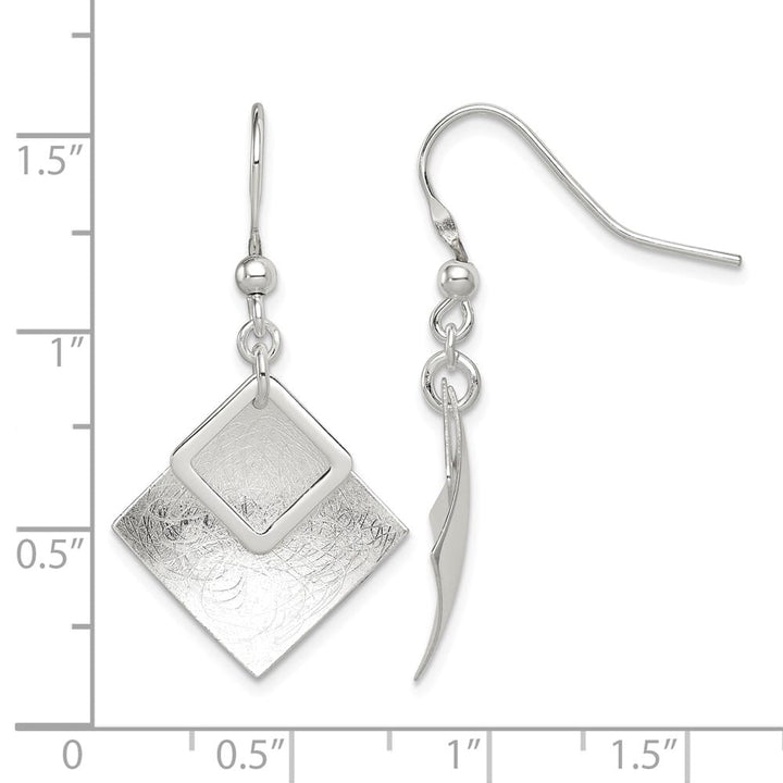 Sterling Silver Textured Double Diamond Shape Dangle Earrings, view 4 of 4