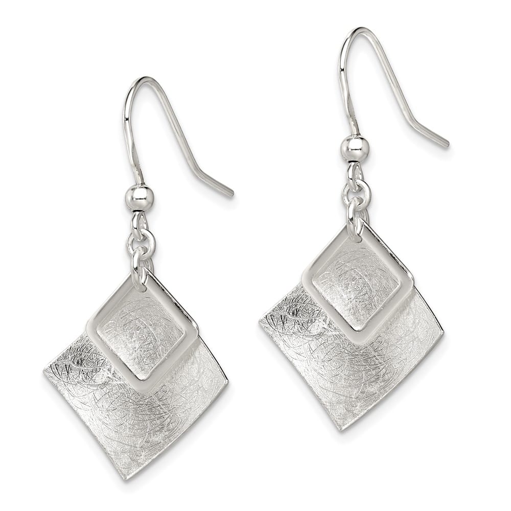 Sterling Silver Textured Double Diamond Shape Dangle Earrings, view 2 of 4
