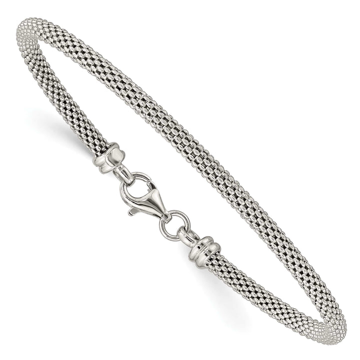 Sterling Silver Textured Mesh 3mm with Clasp Flexible Bangle