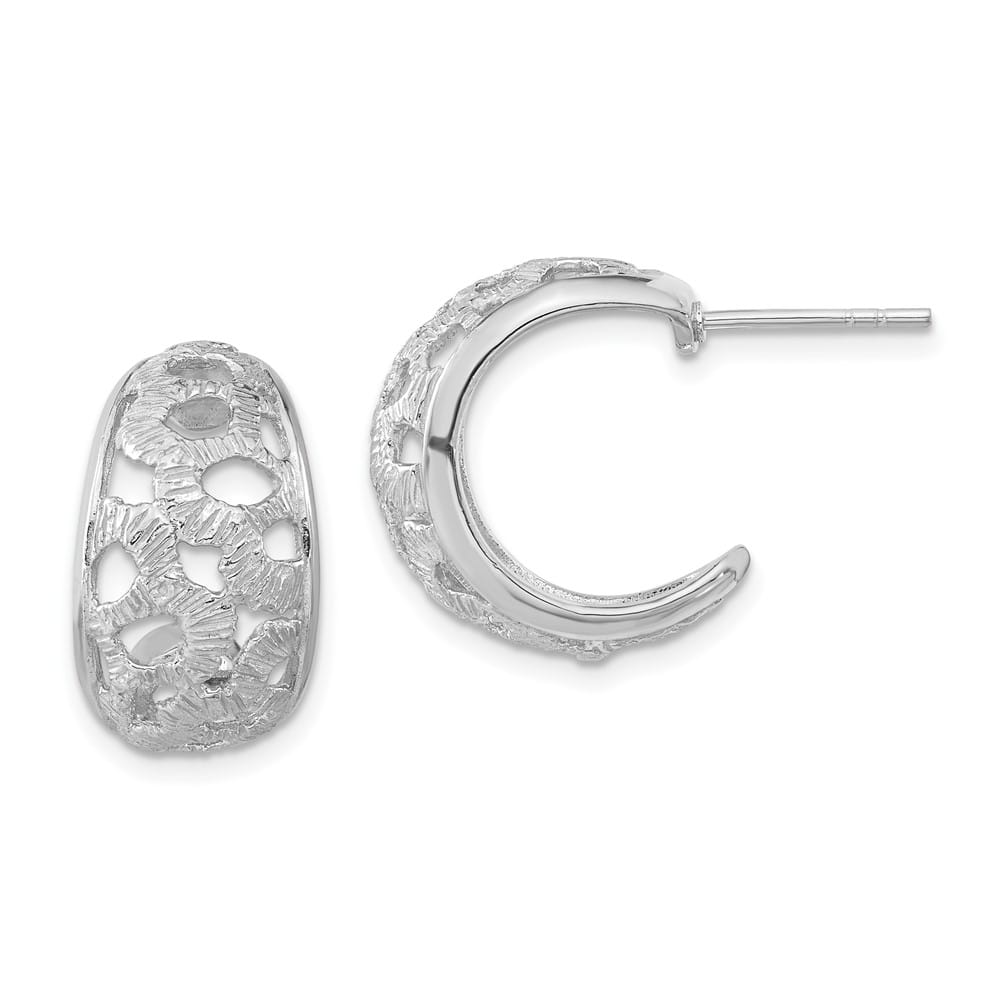 Sterling Silver Textured Post Hoop Earrings