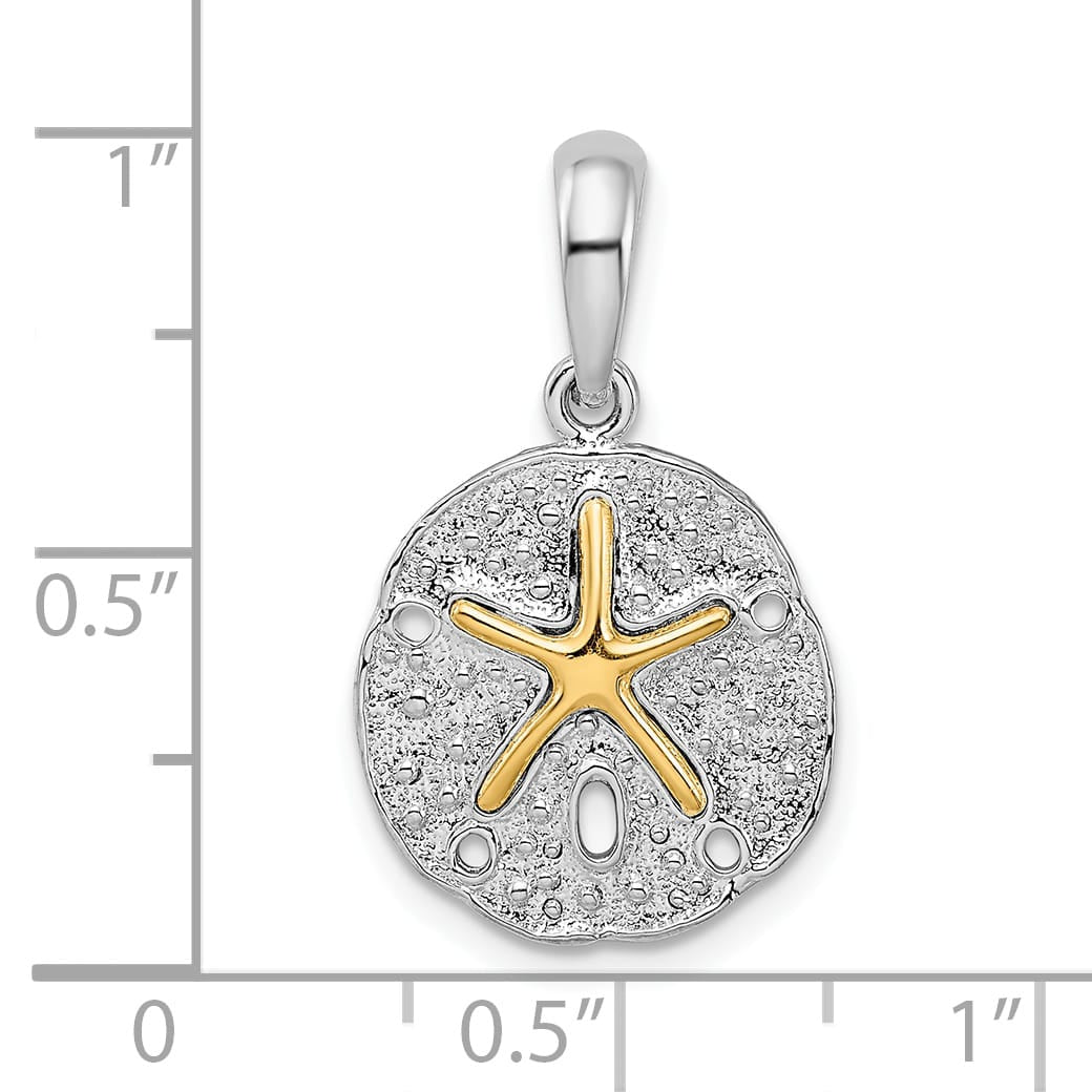 Sterling Silver Textured Sand Dollar with 14k Starfish Pendant