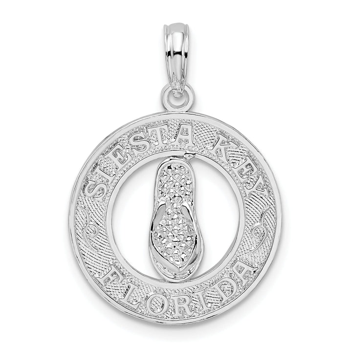 Sterling Silver Textured Siesta Key Florida with Flip-flop Pendant