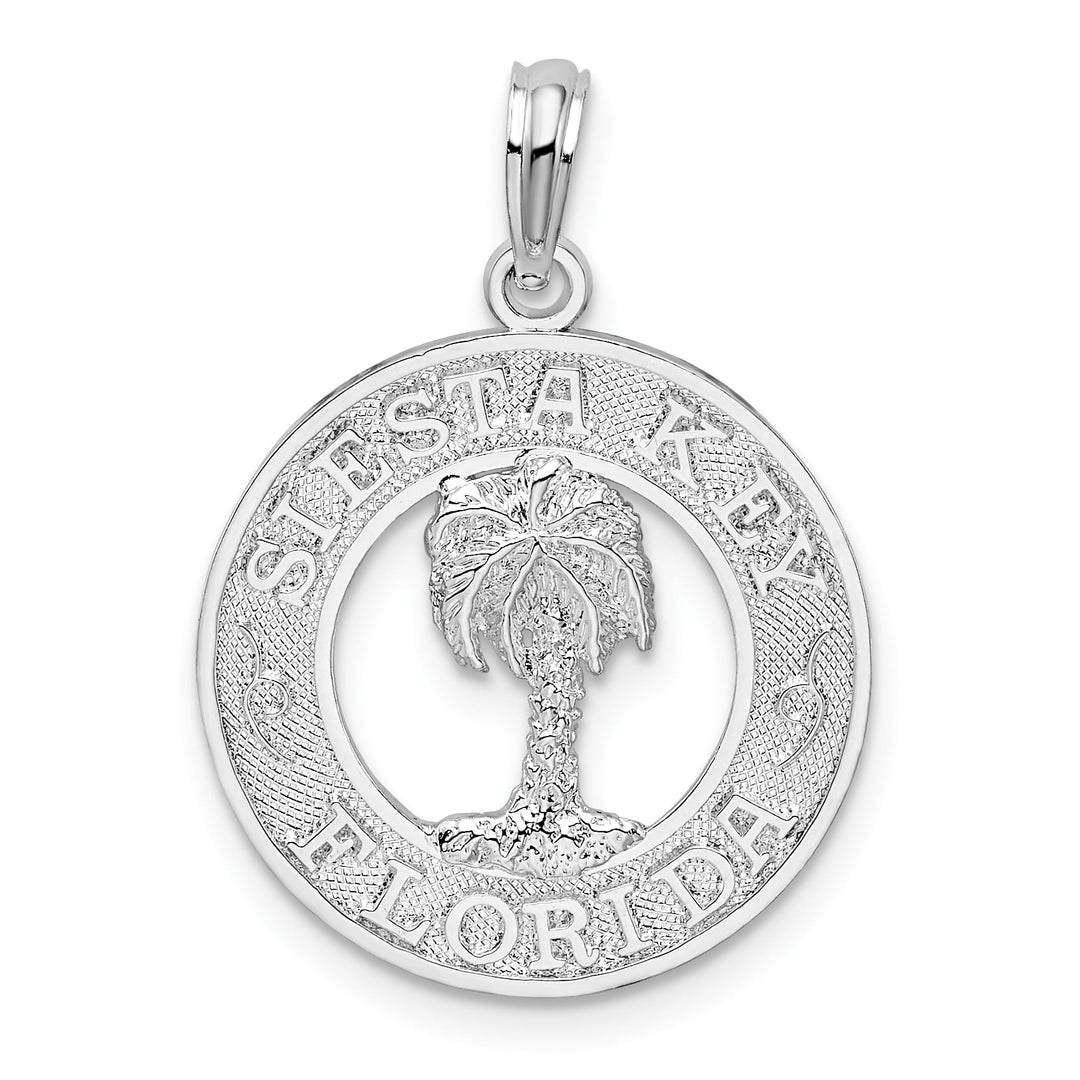 Sterling Silver Textured Siesta Key Florida with Palm Tree Pendant