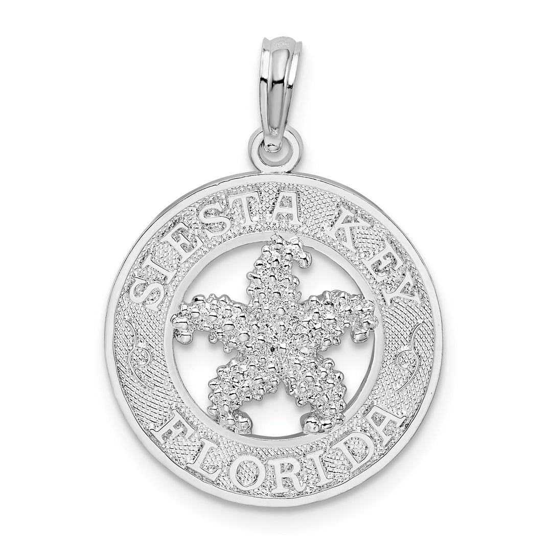 Sterling Silver Textured Siesta Key Florida with Starfish Pendant