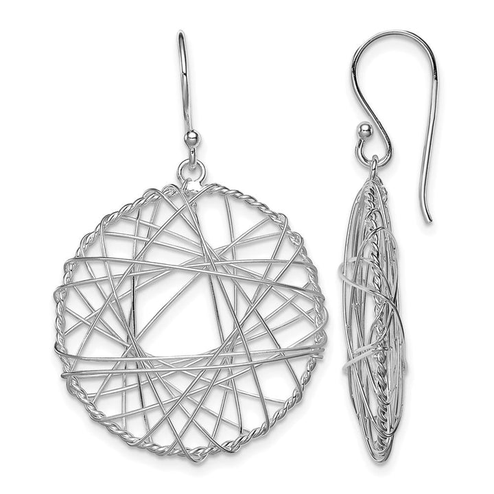 Sterling Silver Textured Wrapped Wire Circle Dangle Earrings, view 1 of 4