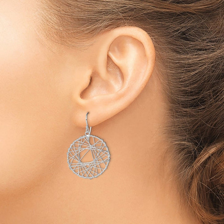 Sterling Silver Textured Wrapped Wire Circle Dangle Earrings, view 3 of 4