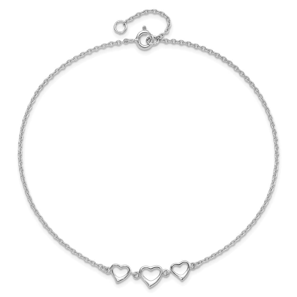 Sterling Silver Three Hearts Anklet