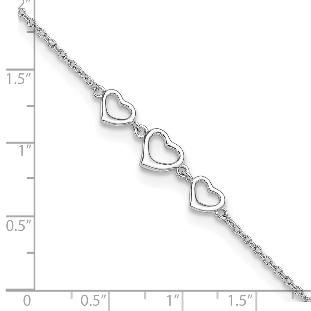 Sterling Silver Three Hearts Anklet