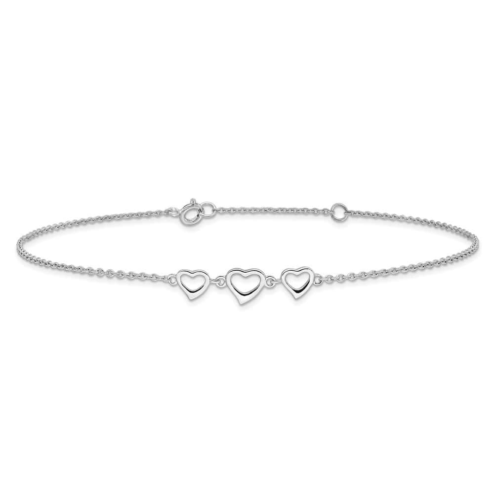 Sterling Silver Three Hearts Anklet