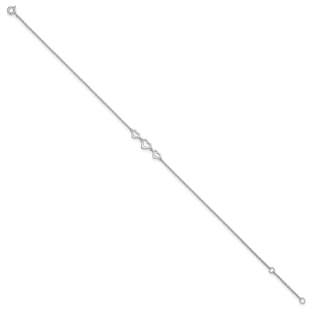 Sterling Silver Three Hearts Anklet